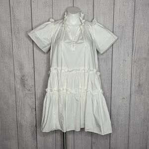 Hunter Bell Merritt Dress White Cotton Prairie Tiered Mini Anthro, sz Medium